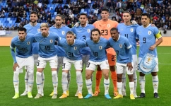 Uruguay players pose for a team group photo before the friendly match against Canada at the Tehelne pole, Bratislava, Slovakia, on September 27, 2022.  File Photo / Reuters
