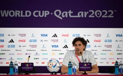 Mexico's goalkeeper Guillermo Ochoa addresses a press conference at the Qatar National Convention Center (QNCC) in Doha. (Photo by Alfredo ESTRELLA /AFP)