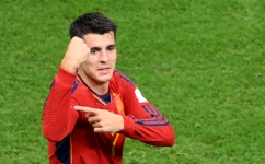 Alvaro Morata celebrates after scoring against Germany: AFP/Nicolas Tucat