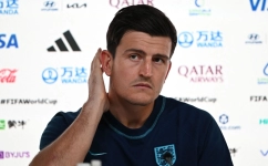 England's defender Harry Maguire addresses a press conference at the Qatar National Convention Center (QNCC) in Doha on November 24, 2022. (Photo by Paul ELLIS / AFP)