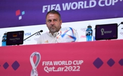 Germany's coach Hans-Dieter Flick attends a press conference at the Qatar National Convention Center (QNCC) in Doha on November 26, 2022. (Photo by Ina Fassbender / AFP)