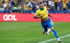 Brazil's Dani Alves celebrates scoring their fourth goal during the Copa America Brazil 2019 match against Peru at the Arena Corinthians, Sao Paulo, Brazil, on June 22, 2019. File Photo / Reuters