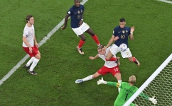 Kylian Mbappe scores France’s winning goal against Denmark: AFP/Antonin Thuillier