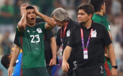 Mexico's Jesus Gallardo looks dejected after being eliminated from the World Cup at the Lusail Stadium, Lusail, Qatar, on December 1, 2022  REUTERS/Matthew Childs