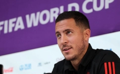 Belgium forward Eden Hazard speaks at a World Cup press conference in Doha JACK GUEZ AFP.