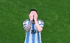 Argentina superstar Lionel Messi reacts during their match against Saudi Arabia at the Lusail Stadium on November 22: AFP/Antonin Thuillier