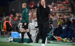 Denmark's coach Kasper Hjulmand reacts from the sidelines during the UEFA Nations League football match between Denmark and France in Copenhagen on September 25, 2022. (Photo by FRANCK FIFE / AFP)