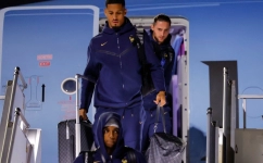 France's defender William Saliba arrives at the Hamad International Airport in Doha on November 16, 2022, ahead of the Qatar 2022 World Cup football tournament. (Photo by Odd ANDERSEN / AFP)