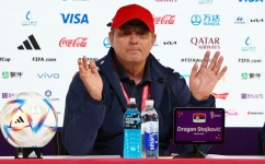 Serbia coach Dragan Stojkovic speaks during a press conference at the Main Media Center, Doha, Qatar, on November 27, 2022. REUTERS/Gareth Bumstead