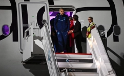 England's forward Harry Kane arrives at the Hamad International Airport in Doha on November 15, 2022, ahead of the Qatar 2022 World Cup football tournament. (Photo by Paul ELLIS / AFP)