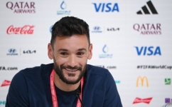 France's goalkeeper Hugo Lloris attends a press conference at the Qatar National Convention Center (QNCC) in Doha on December 3, 2022. (Photo by FRANCK FIFE / AFP)