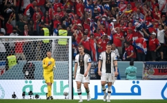 Germany's players react after Costa Rica scored their second goal during the match against Costa Rica at the Al-Bayt Stadium in Al Khoron December 1, 2022. (Photo by Ina Fassbender / AFP)