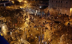 France's football fans gather to watch the final match of the Qatar 2022 World Cup between Argentina and France on the Avenue des Champs-Elysees, in Paris on December 18, 2022. (Photo by ROMAIN PERROCHEAU / AFP)