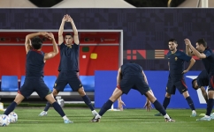 Portugal's Cristiano Ronaldo, second left, and team-mates train ahead of their match against Switzerland: AFP