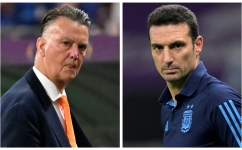 Louis van Gaal, left, and Lionel Scaloni: AFP