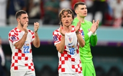 Luka Modric, centre, with team-mates: AFP
