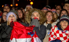 Croatians react as they watch their semifinal against Argentina in the main square of Zagreb: AFP