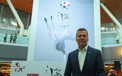 Former German player and World Cup winner Lothar Matthaus attends the unveiling ceremony of Qatar's official 2022 FIFA World Cup poster at Hamad International Airport in Doha on June 15, 2022. | AFP-JIJI