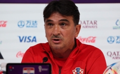Croatia's coach Zlatko Dalic speaks during a press conference at the Qatar National Convention Center (QNCC) in Doha on December 8, 2022. (Photo by JACK GUEZ / AFP)