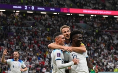 England players celebrate a goal against Senegal: AFP/Paul Ellis