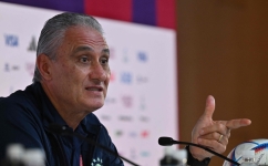 Brazil's coach Tite gives a press conference at the Qatar National Convention Center (QNCC) in Doha on December 1, 2022. (Photo by NELSON ALMEIDA / AFP)