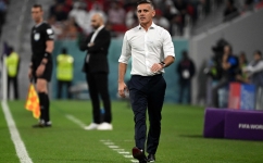 Canada's coach John Herdman watches his players from the touchline during the Qatar 2022 World Cup Group F match against Morocco at the Al-Thumama Stadium in Doha on December 1, 2022. (Photo by Patrick T. Fallon / AFP)