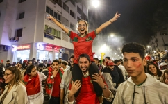Morocco supporters celebrate their win over Portugal in capital Rabat: AFP/Fadel Senna