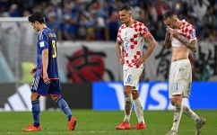 Croatia's defender Dejan Lovren reacts at the end of extra time during the Qatar 2022 World Cup round of 16 match against Japan at the Al-Janoub Stadium in Al-Wakrah on December 5, 2022. (Photo by OZAN KOSE / AFP)