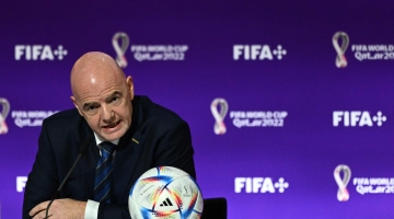 FIFA President Gianni Infantino speaks at a Press conference at the Qatar National Convention Center in Doha on November 19: AFP/Gabriel Bouys