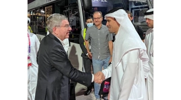 Dr. Thomas Bach being welcomed by HE Jassim bin Rashid Al Buainain: QNA