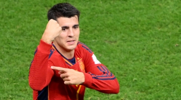 Alvaro Morata celebrates after scoring against Germany: AFP/Nicolas Tucat