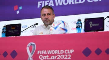 Germany's coach Hans-Dieter Flick attends a press conference at the Qatar National Convention Center (QNCC) in Doha on November 26, 2022. (Photo by Ina Fassbender / AFP)