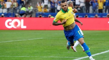 Brazil's Dani Alves celebrates scoring their fourth goal during the Copa America Brazil 2019 match against Peru at the Arena Corinthians, Sao Paulo, Brazil, on June 22, 2019. File Photo / Reuters