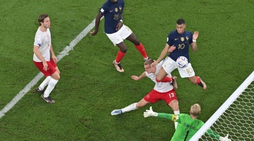 Kylian Mbappe scores France’s winning goal against Denmark: AFP/Antonin Thuillier