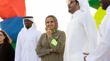 Sheikh Joaan bin Hamad Al Thani at the unveiling ceremony of the "Doha Mountains" at the Ras Abou Aboud beachfront, near the 974 Stadium, on Friday.