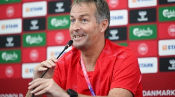 Denmark's coach Kasper Hjulmand gives a press conference at the Al Sailiya SC in Ar-Rayyan on November 23, 2022, during the Qatar 2022 World Cup football tournament. (Photo by Natalia KOLESNIKOVA / AFP)