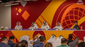 Officials at the press conference to provide the latest updates in relation to tournament readiness for the FIFA World Cup Qatar 2022 in Doha, on Thursday.
