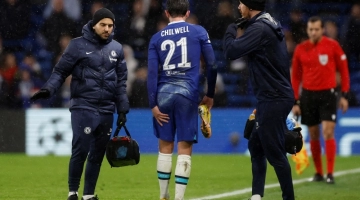 Chelsea's Ben Chilwell reacts after sustaining an injury during the Champions League Group E match against  Dinamo Zagreb at Stamford Bridge, London, Britain, on November 2, 2022.  File Photo / Reuters