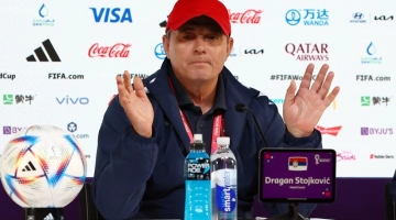 Serbia coach Dragan Stojkovic speaks during a press conference at the Main Media Center, Doha, Qatar, on November 27, 2022. REUTERS/Gareth Bumstead