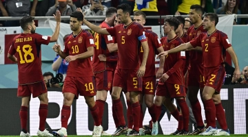 Spain players celebrate a goal against Costa Rica: AFP/Javier Soriano