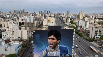 General view of a mural depicting late soccer legend Diego Armando Maradona, which will be presented on the anniversary of Maradona, the 30th of October, in Buenos Aires, Argentina October 19, 2022. REUTERS/Tomas Cuesta