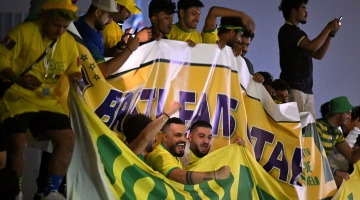 Brazil fans gather outside the Westin Doha Hotel & Spa to welcome the players: AFP/Nelson Almeida