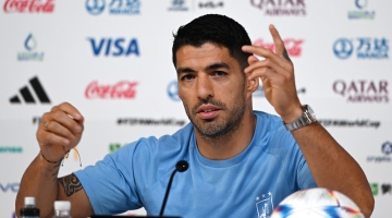 Uruguay’s Luis Suarez addresses a Press conference at the Qatar National Convention Center on December 1: AFP/Pablo Porciuncula