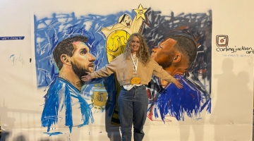 Carling has produced murals at the Corniche and outside Al Bayt and Lusail stadiums, including during the final between Argentina and France. 