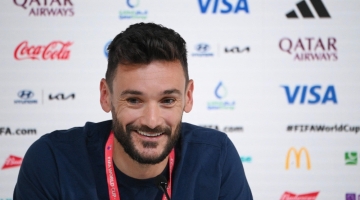 France's goalkeeper Hugo Lloris attends a press conference at the Qatar National Convention Center (QNCC) in Doha on December 3, 2022. (Photo by FRANCK FIFE / AFP)