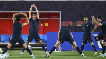 Portugal's Cristiano Ronaldo, second left, and team-mates train ahead of their match against Switzerland: AFP