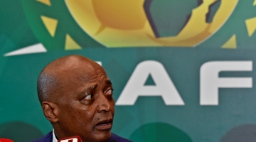 The Confederation of African Football (CAF) President, Patrice Motsepe, holds a press conference in Algiers on October 1, 2022 following the CAF Executive Committee (EXCO) meeting. (Photo by AFP)