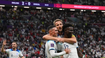 England players celebrate a goal against Senegal: AFP/Paul Ellis