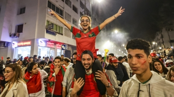 Morocco supporters celebrate their win over Portugal in capital Rabat: AFP/Fadel Senna
