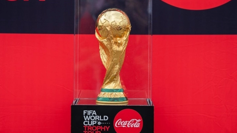 The original FIFA World Cup trophy on dispay in Doha on Sunday, November 13, 2022.